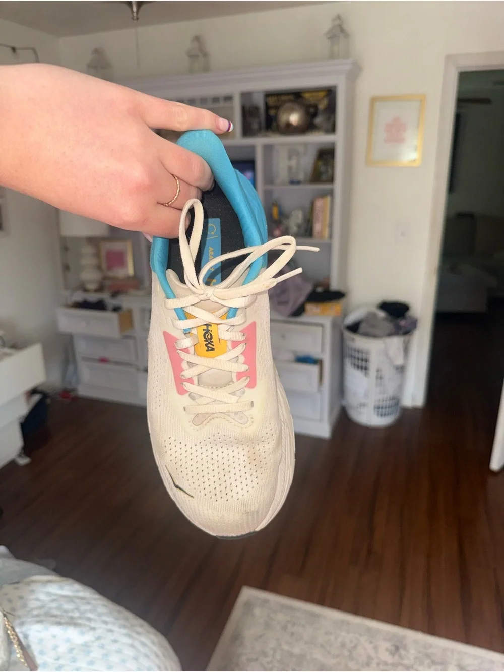 Hoka Kids White, Blue & Pink Cushioned Lightweight Sneaker